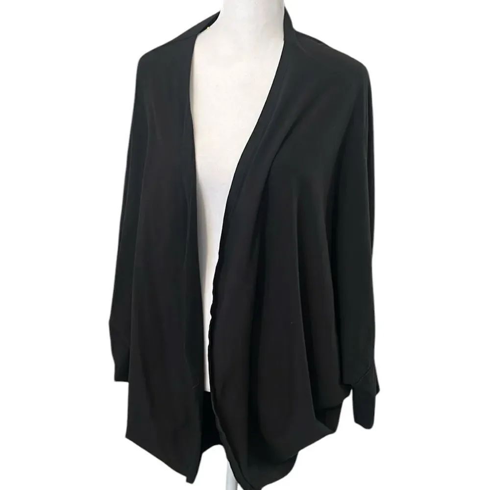 Elegant OSFM black batwing cocoon open front cardigan EUC